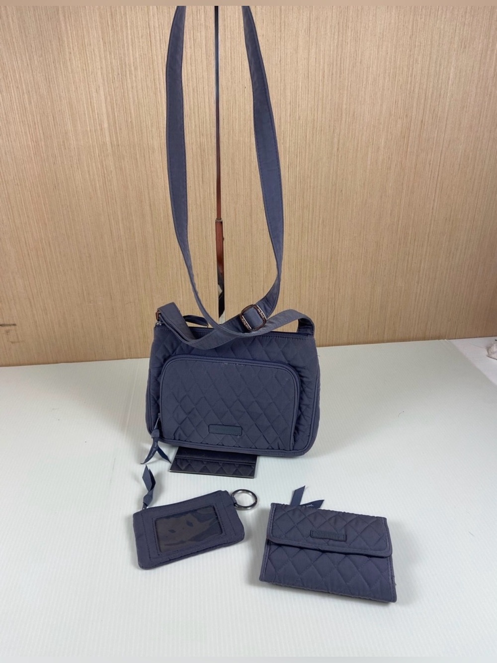 Vera Bradley Microfiber RFID Crossbody Travel Organizer Wallet ID Case Gray Set